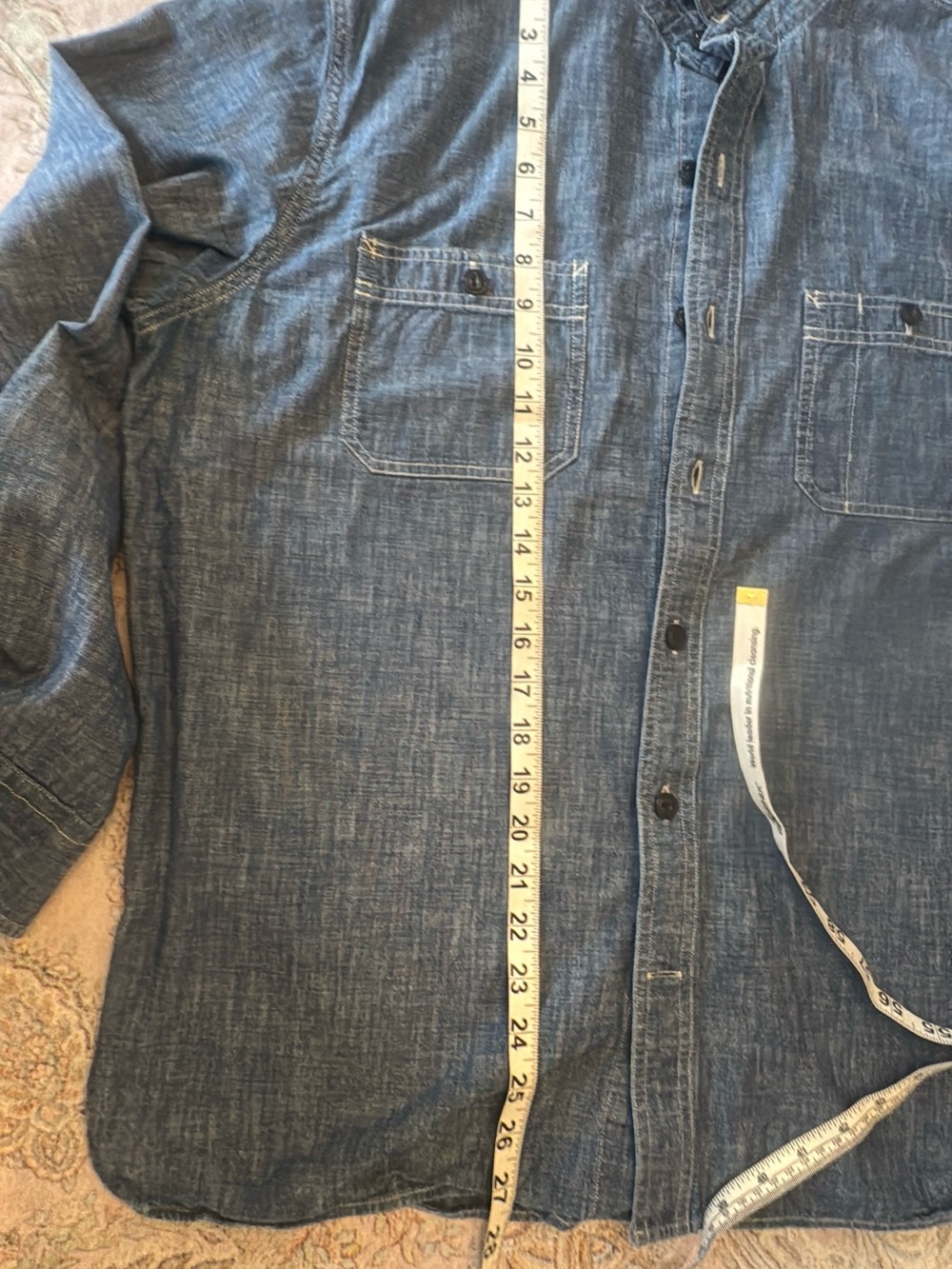 Lands' End Light Blue Denim-Look Button Shirt - Picture 6 of 8